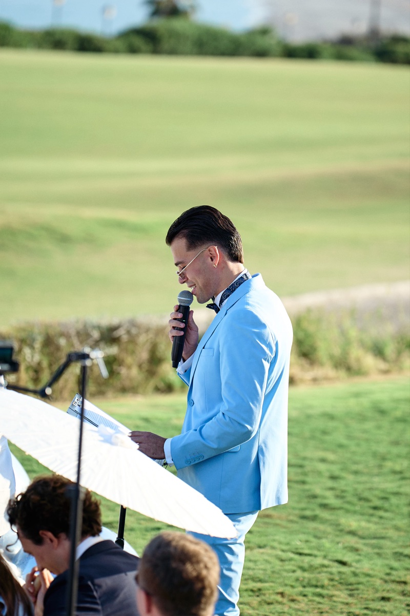 Vova officiating Liza and Max’s ceremony in Alcaidesa